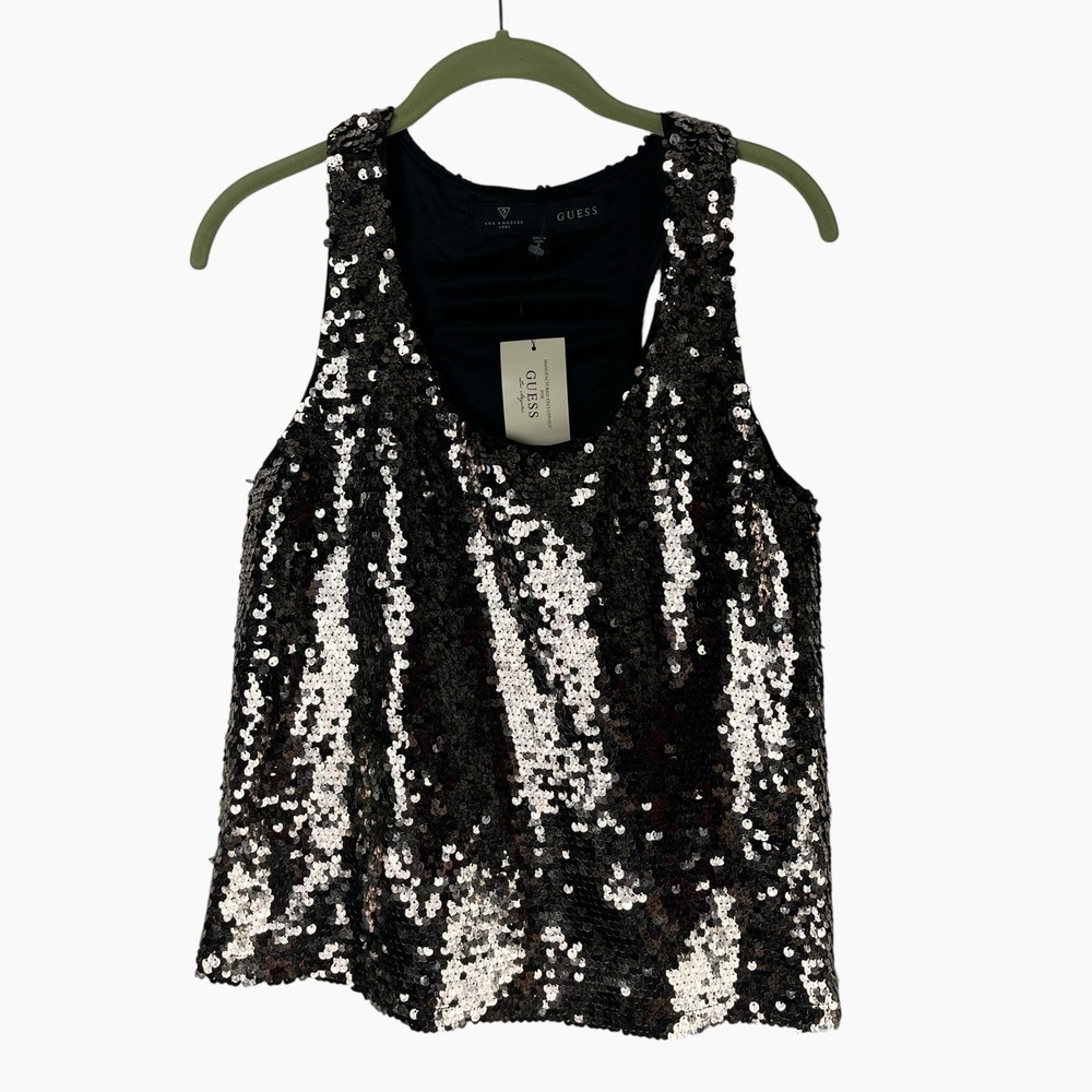 Guess Y2K Antique Gold Women's Sequin Tank Top Size Small NWT Sandalwood